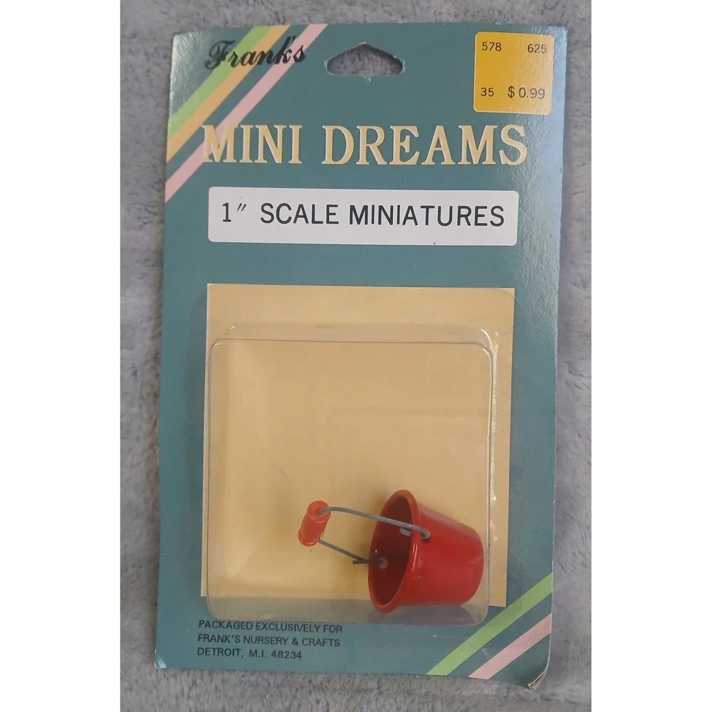 Franks Mini Dreams 1 Inch Scale Miniature Red Bucket Dollhouse Accessory Vintage
